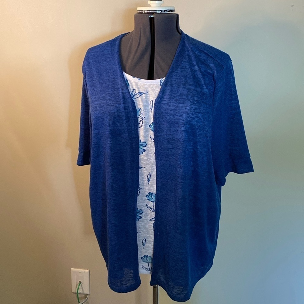 Penmans Women’s Navy Blue Open Front Cardigan Built in Top White Blue Floral